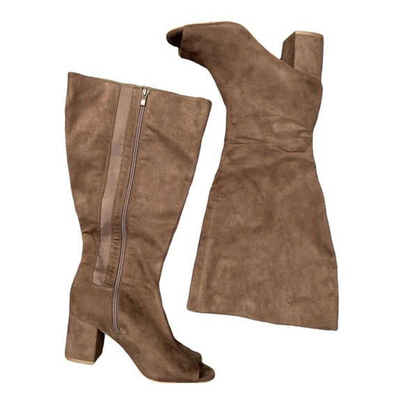 torrid Shoes - Torrid Faux Suede Brown Peep Toe Knee High Boots 7.5 Women’s